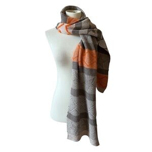LORENA ANTONIAZZI WOOL BLD SCARF STARS GRAY ORANGE WARM COZY VERSATILE DESIGNER